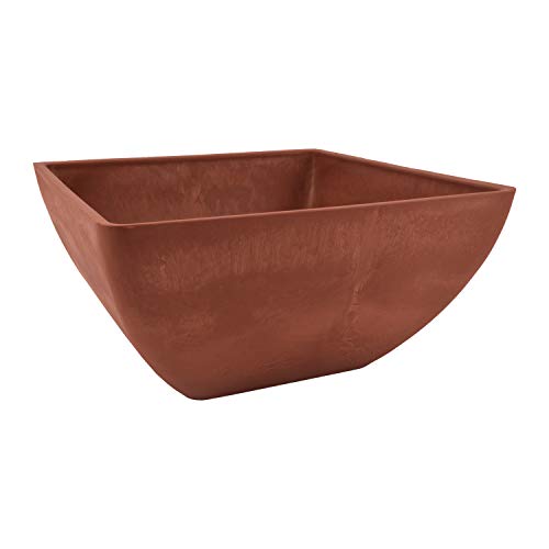 PSW Pot Collection 12x6 inch Plastic/Stone/Wood Composite Square Planter – No Drainage Hole (Drillable), Modern Indoor/Outer Pot for Flowers, Foliage, Succulents, Fairy Gardens Terra Cotta Color