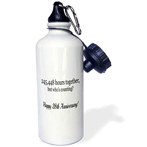 3dRose "Happy 28th Anniversary-245448 hours together" Sports Water Bottle, 21 oz, White