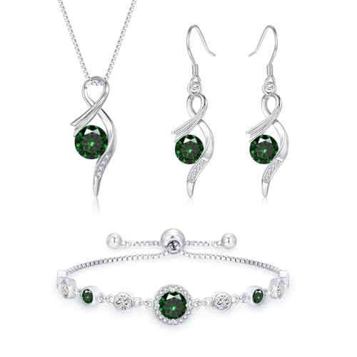 Estrellique Silberschmuck Damen 925, 3PCS 925 Sterling Silber Halskette & Ohrringe & Armband Set mit Saphir Cubic Zirkonia, Unendlichkeit Silber Schmuck Set Damen Liebesgeschenk für Sie Mutter