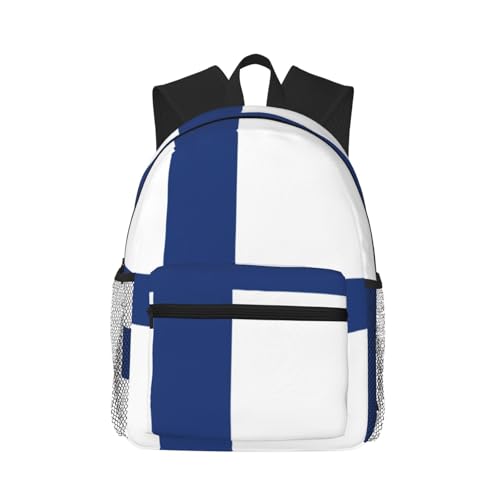 ENVEED Sac à dos confortable et portable avec drapeau finlandais pour le camping, la randonnée et un usage quotidien, noir, One Size, Sacs à dos de voyage