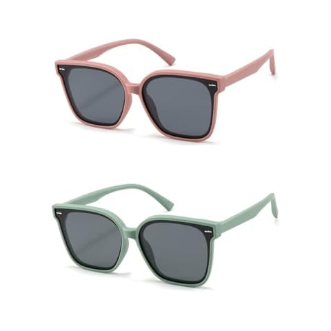 swanoble 2 Pack Flexible Kids Polarized Sunglasses For Boys Girls, Sports Sunglasses for Children Age 3-12 (Grey pink frame+Light green frame) Cover