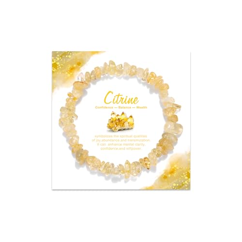 GolbalJew Natural Gemstone Beads Bracelets Healing Crystal Stone Beaded Bracelet for Women Men Handmade Spiritual Jewelry Gifts 5-8mm Citrine Chips Beads
