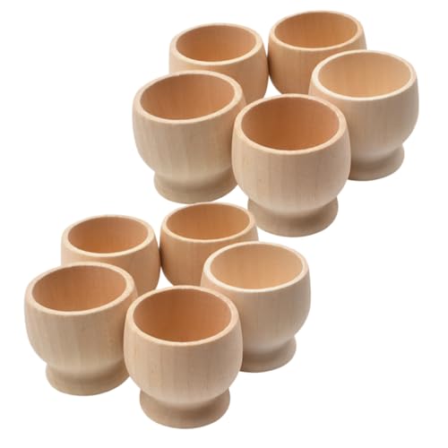 VILLCASE 10pcs DIY Painted Graffiti Wooden Shot Glass Crystal Ball Base 10pcs Egg Painting Tool Egg Holding Cup DIY Egg Cup Blank Egg Holder Creative Eggs Cup Breakfast Egg Holder Egg Stand