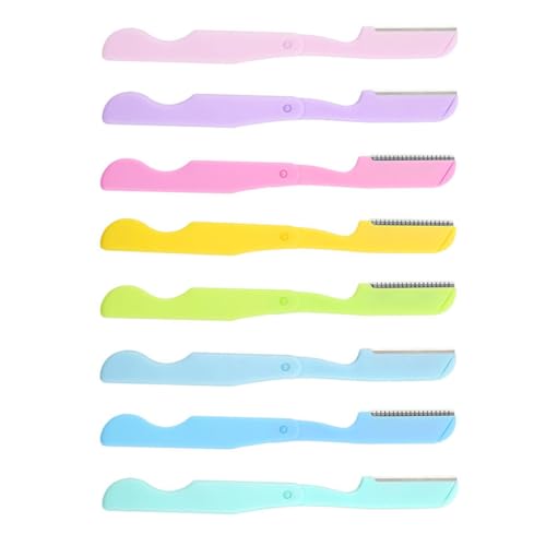 HOMSFOU Recortadores de Cejas Plegables de Plástico para Mujer, Maquinilla de Afeitar Facial Compacta, 8 Piezas Multicolor, Depilador Seguro y Ligero para Cejas y Rostro, Color Aleatorio