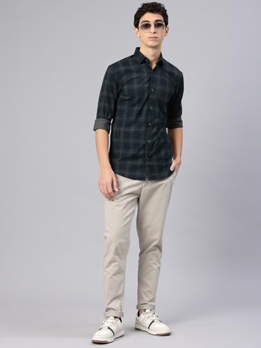 Image of Majestic Man Comfort Slim Fit Cotton Blend Checked Casual Shirt