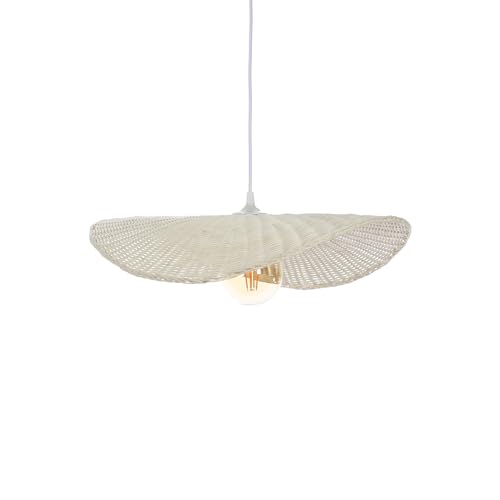 LUSSIOL - Luminaire Padang, lustre chips - lampe suspendue en rotin tressé naturel puis blanchi - câble plastique blanc, douille E27 - possibilité ampoule LED - 60W...