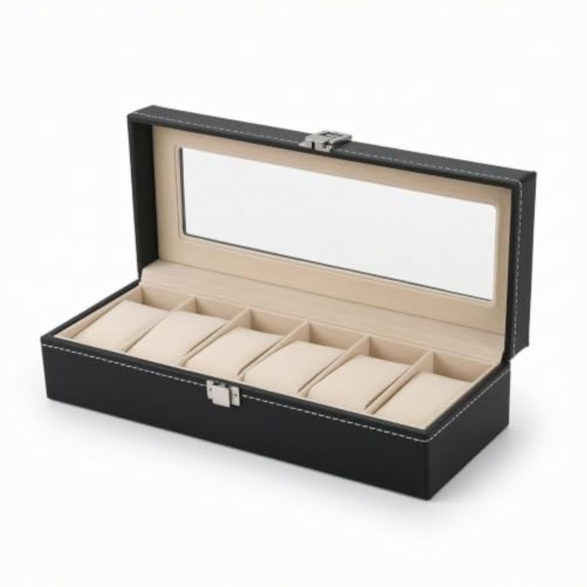 Leather Watch Box with Window, 6 Slots for Collectors