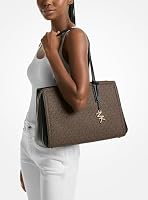 Michael Kors Laila Medium Tote Bag, Gold-Tone Hardware/MK Signature Coated Twill/Brown/Black — image 4