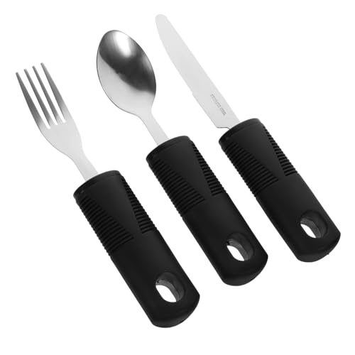 HEALEEP 防震設計製高耐久 用スプーンフォーク 滑り止めラ 付き 軽量で持ちやすい高齢者用食器点 携帯に便利な自適応食事補助具