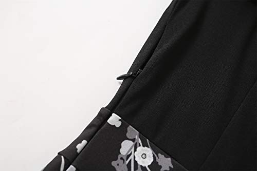 Image of Women's Elegant Vintage Dresses Knee Length Casual Floral Print Work Party Peter Pan Collar A-Line Dress with Pockets 978