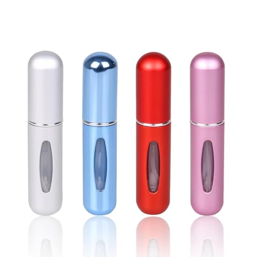 VEGCOO 4PCS Atomizador Perfume Recargable, Spray de Perfume Portátil, Mini Botella de Perfume con Ventana, Botella Vacío Pulverizador Viaje 5ml (D)