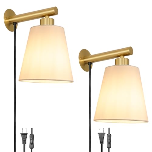 OIYIO Gold Plug-in Wall Sconces Set of 2, Bedside Lamps