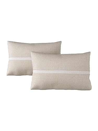 Image of 180 TC Pillow Cover Set of 2 | Pillow Cover Cotton 100% | Pillow Cover Set of 2 King Size | Wrinkle Free & Fade Resistance | Striped Pattern | Standard Size | All Season Use (Light Grey)