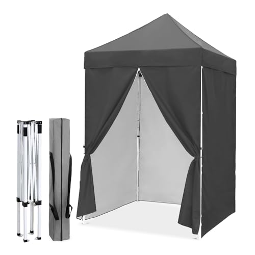 EAGLE PEAK 5x5 Instant Canopy with 4-Side Wall Panels, Small Pop up Portable Canopy Tent with Carry Bag, Light Weight Sun Shelter for Sports, Camping and Beach, Gray
