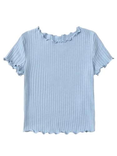 Image of SHENHE Girl's Short Sleeve Ribbed Knit Lettuce Trim Crewneck T Shirt Tee Tops