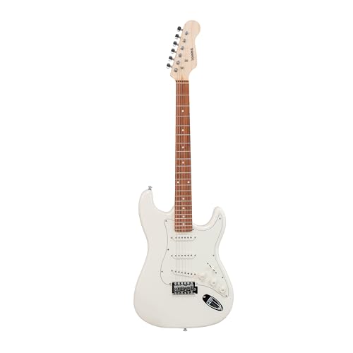 Image of STA 39-Inch 6-String Electric Guitar for Beginners & Intermediate (White) | SSS Single Coil Pickups | Basswood Body, Rosewood Neck & Fretboard | Standard Tremolo Bridge with Whammy Bar