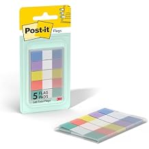 Post-it Flags, 0.47 in. x 1.7 in., One Dispenser with 100 -Count Assorted Pastel Colors Sticky Tabs Per Dispenser, Removable Page Markers for Planners, Journals, and Calendars 100 Flags Total