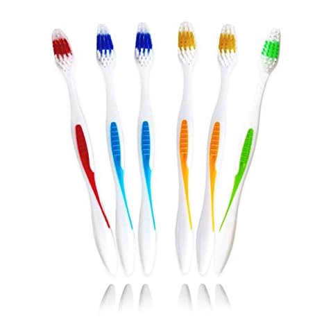 6pk Premium Toothbrushes - Easy Grip Rubber Handle Toothbrush, Multi-Colour Nylon Bristles Tooth Brush- Toothbrush Manual, Travel Toothbrushes, Toothbrushes Multipack Cover