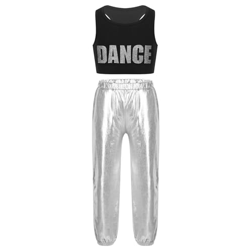 Teens Girls Hip Hop Jazz Street Dance Outfits Sleeveless Racer Back Crop Top with Jogger Pants 2Piece Activewear Set
