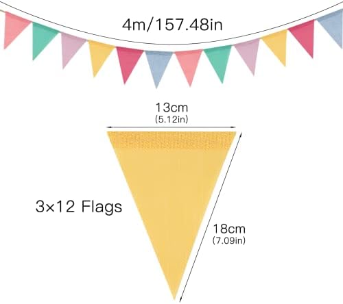 yumcute 40ft/12m Bunting Outdoor Waterproof, 3 Strip Bunting Decorations Hessian Party Bunting Flags Garden Bunting Outdoor Festival Bunting Fabric Birthday Bunting Banner Birthday Outdoor Decorations