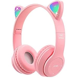 Kinderhoofdtelefoon, Arvin Childrens hoofdtelefoon met LED gloeiende en microfoon, Pluggable, Gebruik TF-kaart, Opvouwbare draadloze Bluetooth Stereo Roze Headset