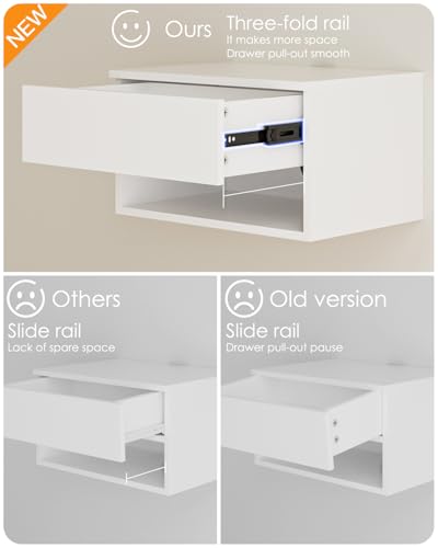 Floating Nightstand, Small Modern Floating Bedside Table with Drawer, White