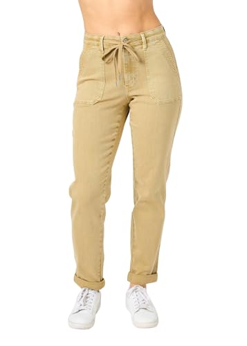 Judy Blue Khaki High Waist Garment Dyed Cuffed Jogger Pant 88815-