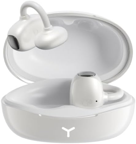 Hi85 Ear Clip Bluetooth Earphones with one to Two Physical Buttons, Waterproof AI Noise Reduction, Open and Transparent Gaming and Music Dual-Mode (White)