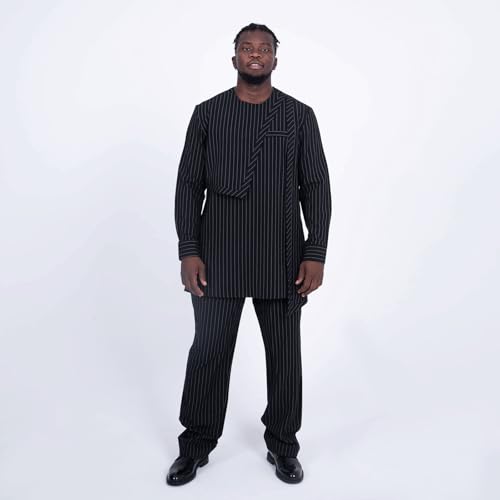 African Suit for Men Traditional Dashiki Stripe Blazer and Pants 2 Piece Set Business Dress Suit Party Wedding Evening3