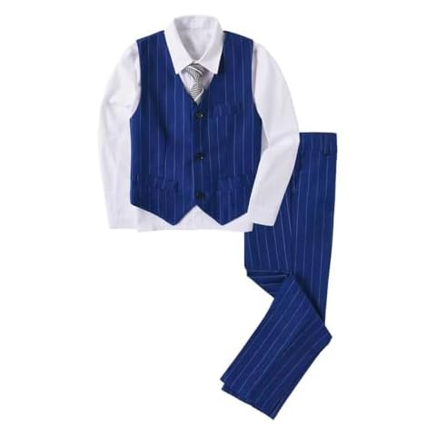 YuanLu Boys Suit for Wedding Outfit Vest Set with Pants Shirt and Tie Suits Royal Blue Pinstripe Boy Slim Fit Suit Size 6 Cover