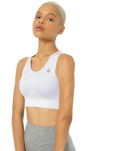 Image of Women's Slip-On Sports Bra | Lightly Padded | Seamless Technology Full-Coverage Sports Bra | Racerback Medium-Impact Silver