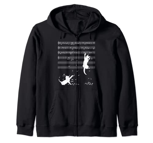 Camiseta de notas musicales de Cats Playing Sudadera con Capucha