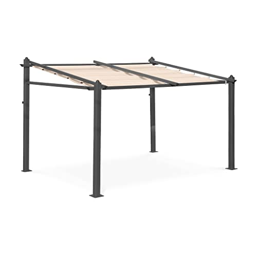sweeek-Pérgola 3x4m de Aluminio con Cubierta corredera Beige - 355x290x251 cm
