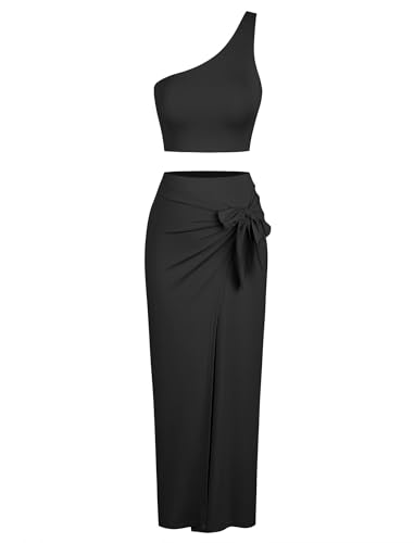 ZAFUL Women’s 2 Pieces Skirt with Crop Tank, High-Slit Twist Skirt Set Bodycon Dress for Party Club Nightout Cocktail