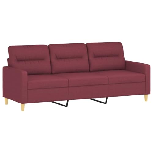 vidaXL Sofagarnitur 3-TLG., Sessel Couch mit Kissen, Sofa Wohnzimmersofa mit Armlehnen, Couchgarnitur Designsofa Sitzmöbel Polstermöbel, Weinrot Stoff – Bild 6