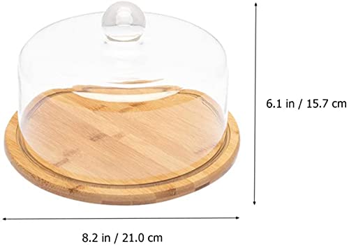 Käseglocke Glashaube mit Holzplatte, Glas-Kuchenkuppel und Bambus-Servierbrett für Käse- und Kuchen-Displays