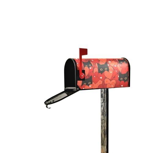 Image of Happy Valentine's Day Red Magnetic Mailbox Covers Love Cats Heart Kitty Mailbox Cover Standard Size Full Magnet Garden Yard Porch Mail Boxes Cover Holiday Decorations 21 inch L x 18 inch W