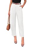 PRETTYGARDEN Womens Dress Pants Summer 2026 Work Clothes Tapered High Waisted Trousers Slacks Pockets Business Casual Outfits (White,Large)