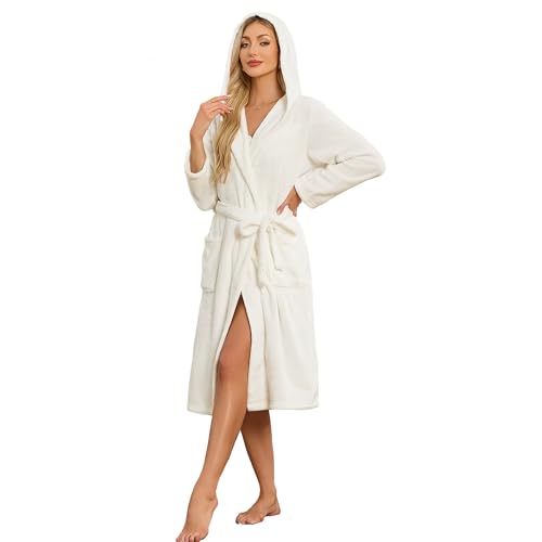 Image of HEARTNICE Womens Hooded Fleece Robe, Soft Bathrobe for Womens, Cute Long House Coat
