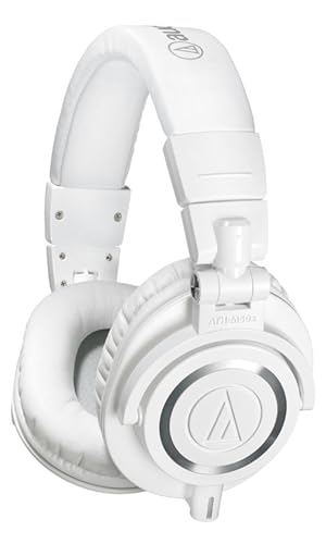 Image of Audio-Technica ATH-M50x Professional Monitor Headphones - White Bundle with Case, Stand, and Austin Bazaar Polishing Cloth