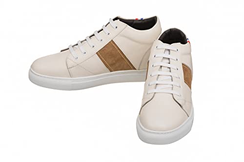 CALTO Men's Invisible Height Increasing Elevator Shoes - Beige White Leather Lace-up Sneakers - 2.8 Inches Taller - K53101 - Size 7 D(M) US4