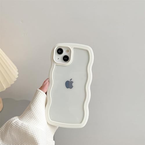 Image of MIDOS Back Cover Compatible with iPhone 14 Plus, Cute Curly Wave Frame Clear Case for Girls Women, Transparent Soft Silicone TPU Bumper Shockproof Protective Cover for iPhone 14 Plus (White)