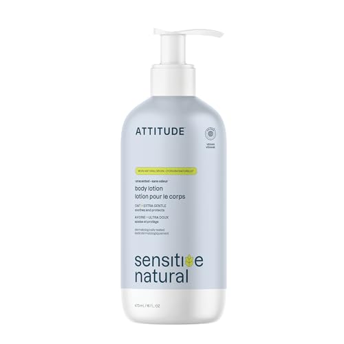 ATTITUDE Body Lotion for Sensitive Skin with Oat, EWG Verified, Dermatologically Tested, Vegan, Extra Gentle, Unscented, 16 Fl Oz