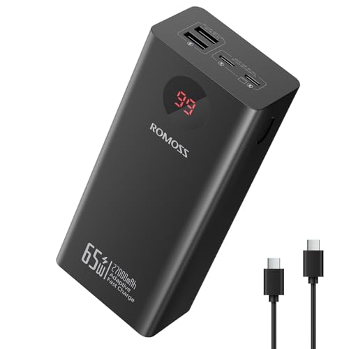 ROMOSS Batterie externe 27 000 mAh pour ordinateur portable avec USB C 65 W, charge rapide, batterie externe pour iPhone 15/14, iPad, MacBook Pro, Samsung, Steam Deck, Dell XPS
