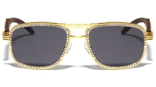 Dweebzilla Executive Aviator Metal & Faux Wood Buffs Sunglasses - Full Rim with Rhinestone Frames2
