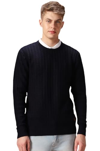 Image of Dennis Lingo Men Solid Acrylic Regular Fit Full Sleeves Pullover Sweater