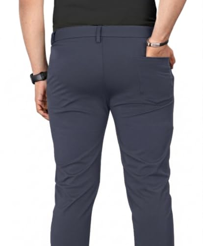 Image of Mehrang Men's Slim Fit Casual Mid Rise Trousers, Cotton Blend, Side Pockets || Classic Slim Fit Chino Pants || Business Casual Dress Trousers