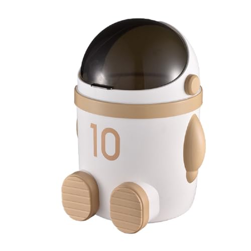Image of Sylfaen Astronaut Shaped Trash Can with Lid, 12 Liter / 3.2 Gallon Garbage Can for Living Room, Office, Kitchen, Bedroom, Bathroom (Khaki)