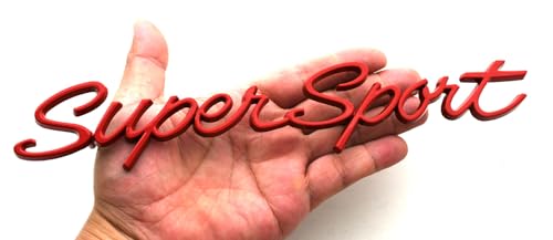Image of 2Pcs Script Super Sport Emblems 3D Front Side Badge Nameplate Letter Compatible with Chevy Impala SS 1965 1966 (Red)