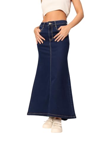 Image of Dolce Crudo Women's Flared High-Rise Stretchable Denim Maxi Skirt